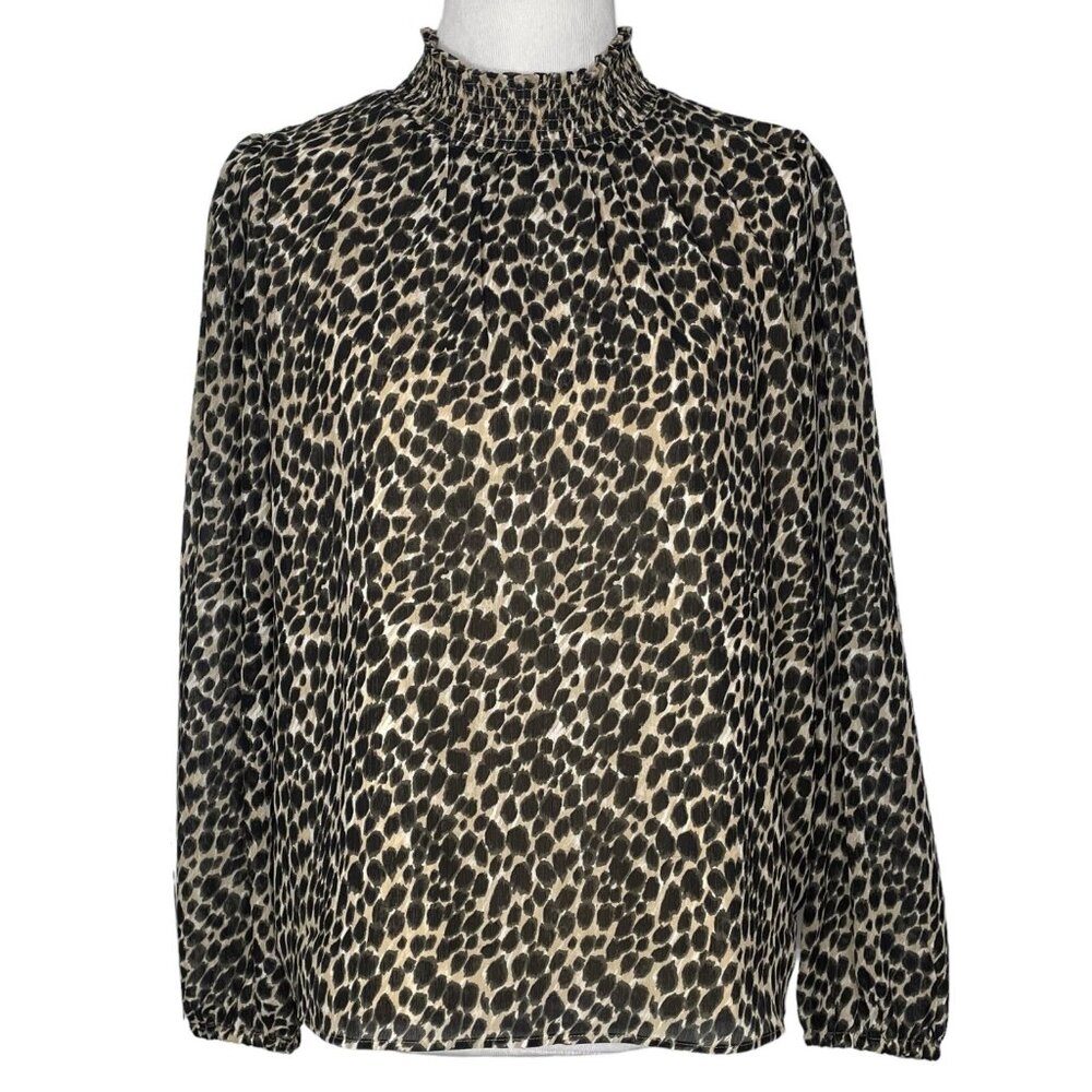J.Crew Animal Print Blouse Small Mock Neck Long Sleeve Elastic Womens NWT